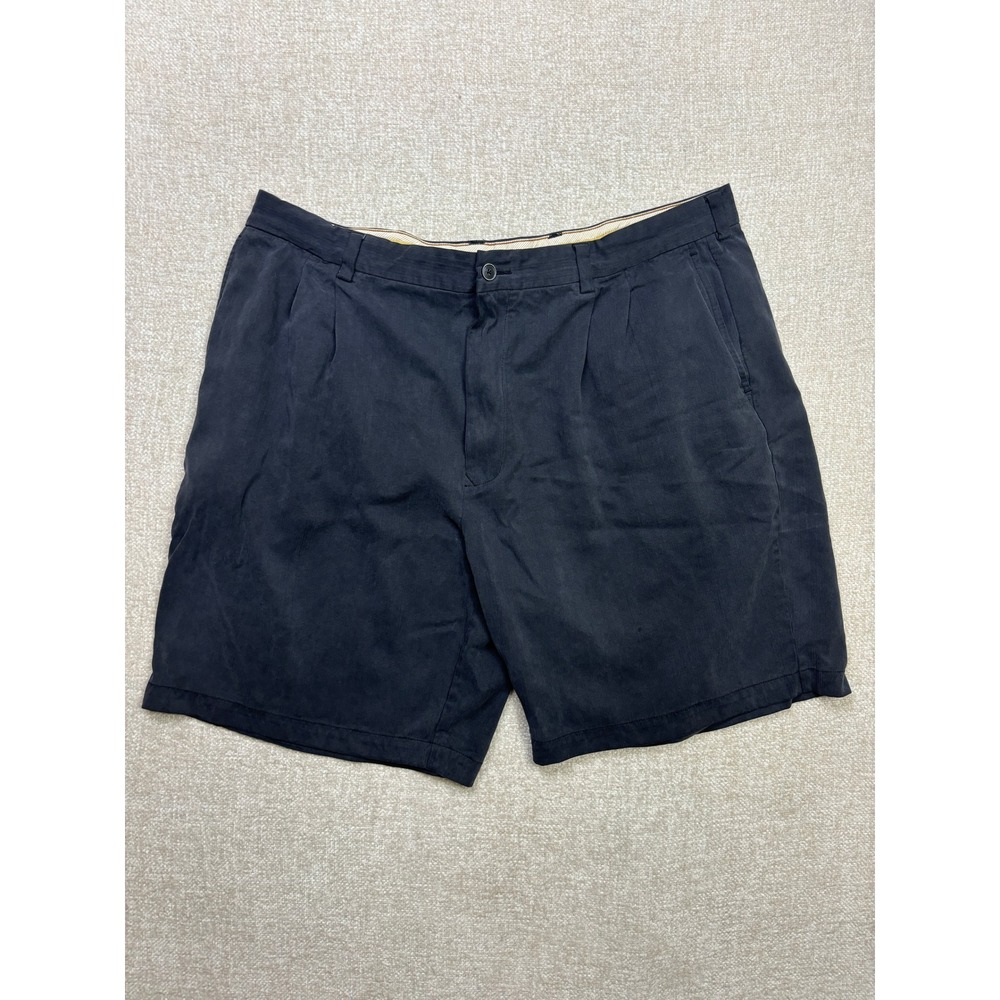 Tommy Bahama Mens 40 Black Silk Bamboo Blend Pleated Relaxed Casual Shorts